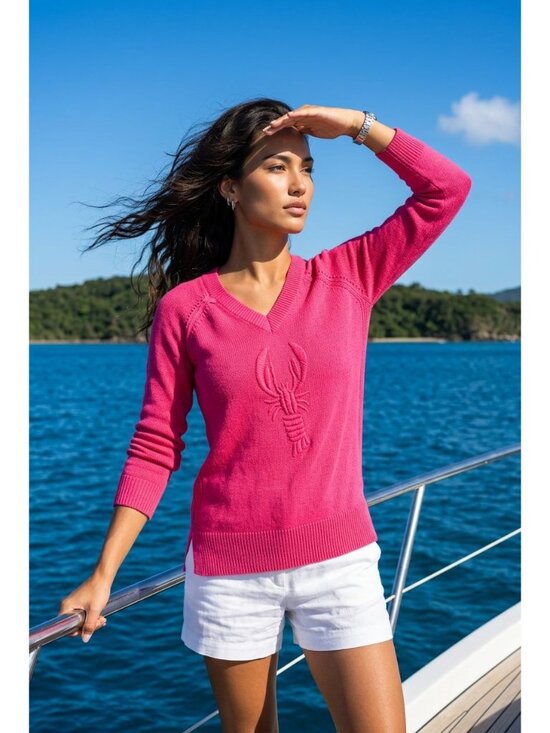Lilly Pulitzer Sweaters - Lilly Pulitzer Azalea Lobster Embroidered V-Neck Sweater Cotton Knit (SKU#1205)